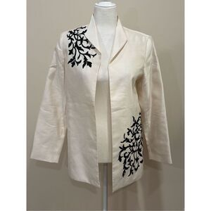 Victor Costa Occasion Women's Beaded Embroidered Silk Coat Cream Black